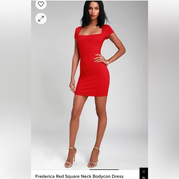 LULUS Frederica Red Square Neck Bodycon Dress Size Small - Picture 2 of 15